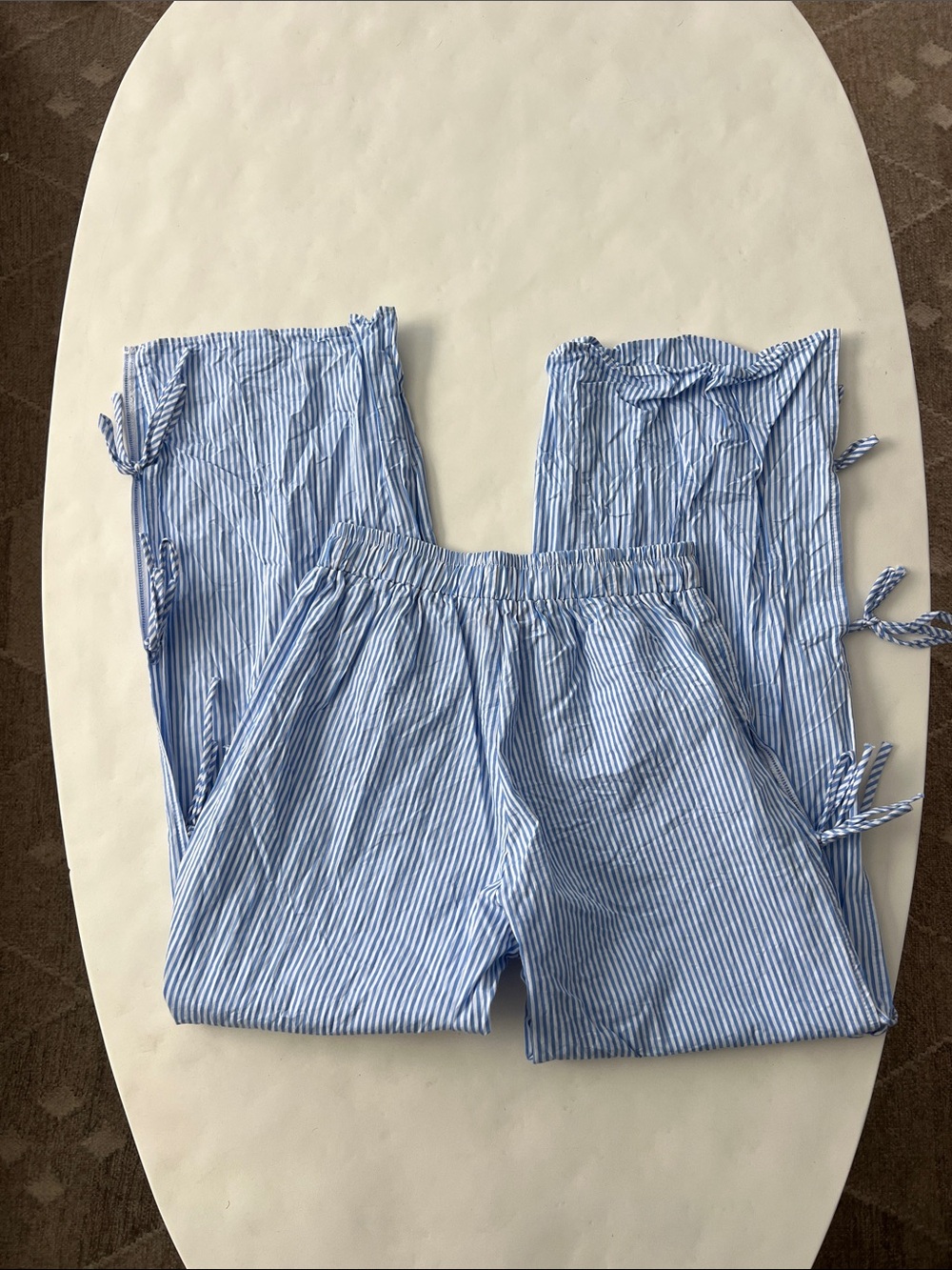 Lisa Says Gah Evelyn Pants Blue White Stripe Bows Lightweight Cotton S $230 - Picture 6 of 8